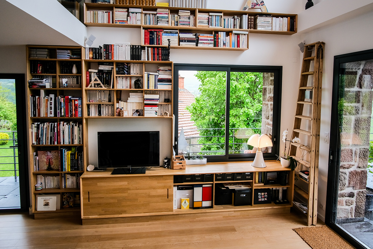 Meuble de bibliothèque design, sur mesure en chêne